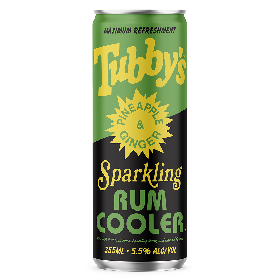 Can of Tubby's Sparkling Rum Cooler with Pineapple & Ginger flavor.