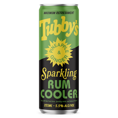 Can of Tubby's Sparkling Rum Cooler with Pineapple & Ginger flavor.